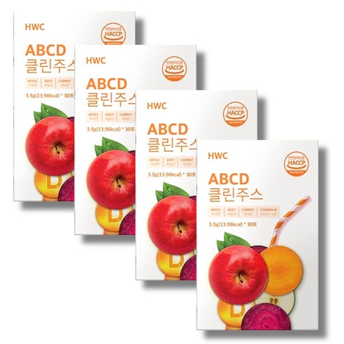 에이치더블유씨 ABCD 클린주스 비트 당근 사과 비타민D, 30회분, 4박스