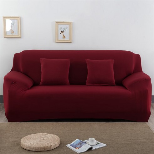 [XIG] Housmife 단색 소파 커버 거실 소파 커버 코너 소파 커버 Slipcover Chair Protector 1/2/3/4 인승, 1Pc 145-185Cm, 와인 레드