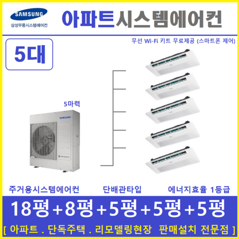삼성 멀티형  삼성 시스템에어컨 5대 무풍 천장형에어컨, [ 아파트, 단독주택 신규설치 및 리모델링 세대 ]