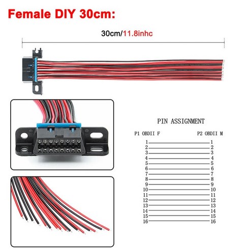 암-수 DIY OBD 2 자동 연장 케이블 진단 도구 스캐너 커넥터 10 cm 16 핀, 02 Female 30cm 1, 02 Female 30cm 1