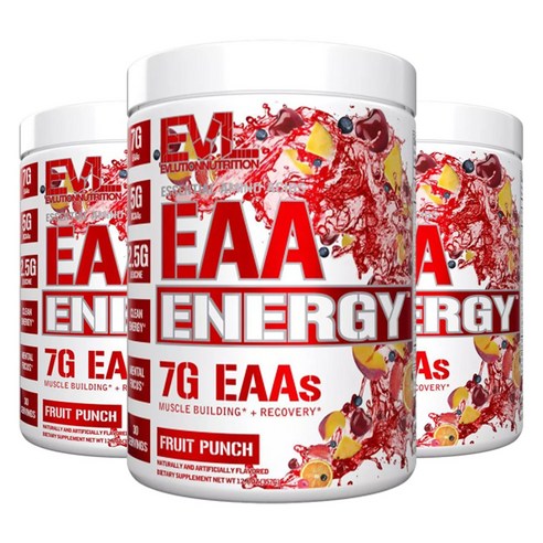 EVLUTIONNUTRITION EAA 에너지 필수아미노산 프루트 펀치 맛, 3개, 357g