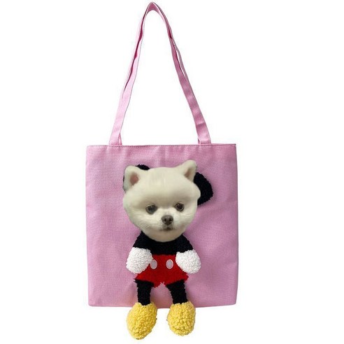 강아지포대기 크리에이티브 가방 미키마우스 가방 귀여운 캔버스가방 고양이 강아지 다 쓸 수 있어요, 핑크색