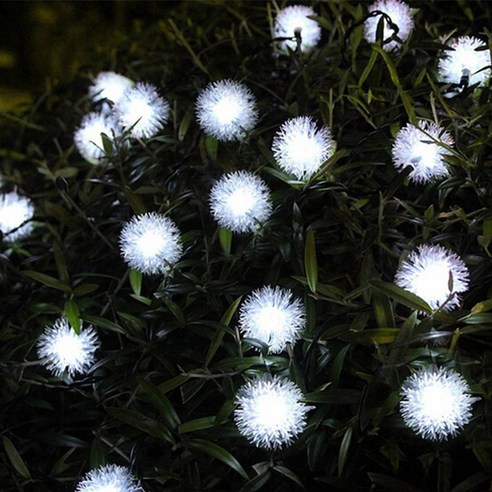 JXD 태양열+USB 리모컨 화원 LED 줄조명, 모피 공 화이트_태양원격제어14M100LED