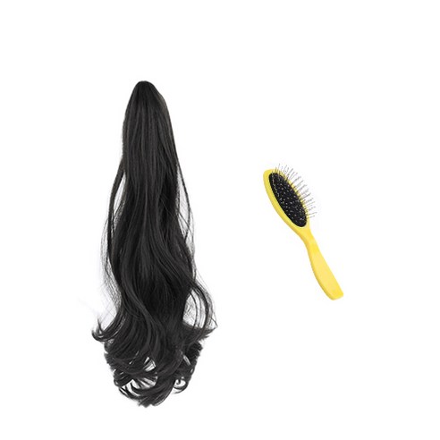 다이나토리 45cm 웨이브 펌 포니테일 미니 집게 가발 + 가발전용빗, 내추럴 블랙