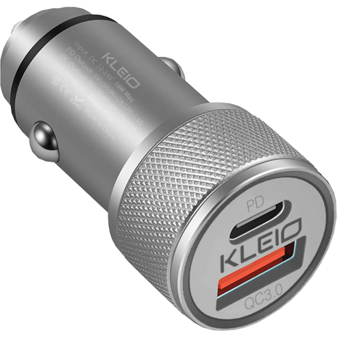 KLEIO 차량용 38W 휴대폰 듀얼포트 동시고속충전 타입C PD USB QC3.0 시거잭 충전기 KC02, 실버, 실버