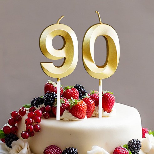 빅사이즈 생일초 케이크픽 특이한 메탈릭 골드 숫자초, 90, 1세트