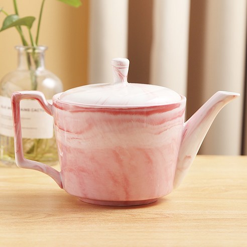 DFMEI.커피잔 세트요.Coffee cup set유럽식 15두 도자기 대리석 커피잔 세트 영국식 티타임 세트 세트입니다., 분말 - 큰 냄비, DFMEI.