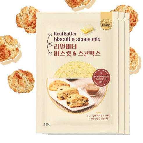 버터없이 우유만 넣어 만드는 비스켓 & 스콘믹스 250g, 250g, 3개