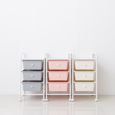 리빙톤이동식폴딩수납장 이소품 트롤리 이동식 3단 수납장, 핑크
