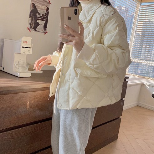 한국어 스타일 세련된 마름모 코튼 코트