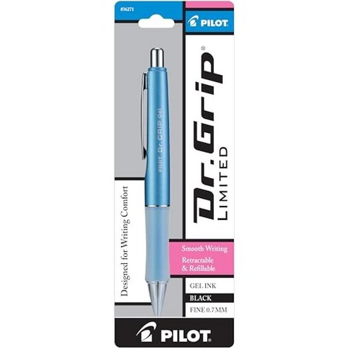 PILOT Dr. Grip Limited Refillable & Retractable Ge PILOT Dr. Grip Limited 리필형 및 접이식 젤 잉크 롤링 볼펜 파인 포, 1개(1팩), 메탈릭 모브 배럴, 1개