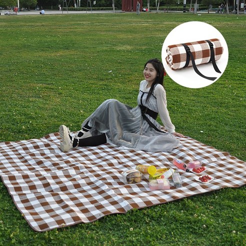 하스몰 프리미엄 방수 매트 피크닉 대형 돗자리, 브라운 체크