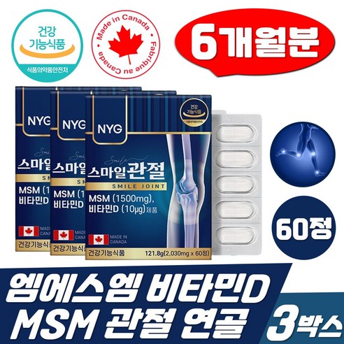 하루채움 캐나다직수입 엠에스엠 글루코사민 식이유황 식물성 MSM 60정 단독사은품 증정, 5개