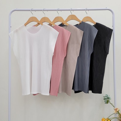 [플리츠유 정품] 후렌치 박스 플리츠 티 나시 여성 엄마 이너 주름 마담 여름