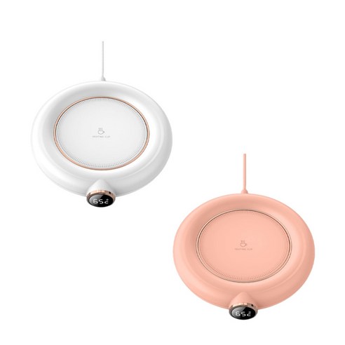 2 세트 USB 커피 컵 워머 패드 사무실 데스크탑 히터 코스터, 직경 117mm, 화이트+핑크, ABS 및 전자 부품