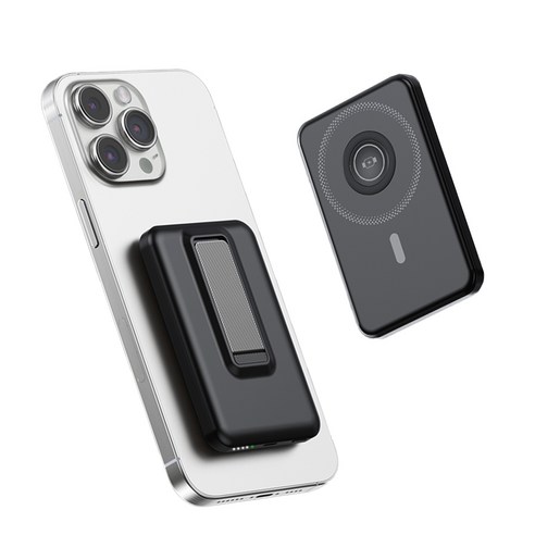 아우스힐 무선 15W 고속충전 PD 22.5W QC 3.0 일체형 내장 거치대 맥세이프 호환 맥세이프 보조배터리 10000mAh, 1개, 블랙