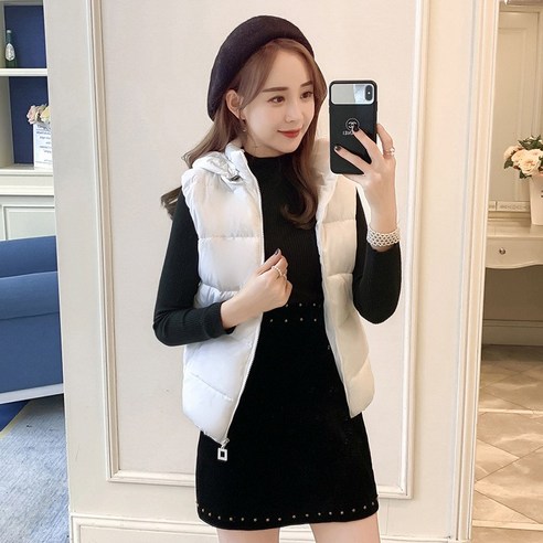 NUNUHANA 가을 겨울 여성용 면조끼 패딩 자켓