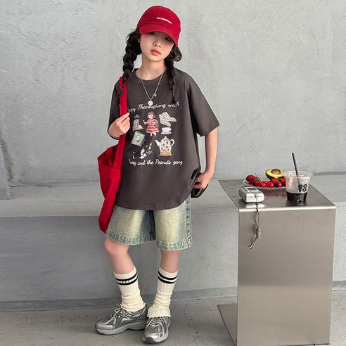 밀크봉봉 초등생 여아 반팔+반바지 상하 세트(G167)