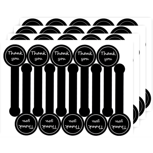 취향바다 답례 수제 핸드메이드 원형 포장 롤리팝 스티커 5종, 100개, 블랙 답례 스티커