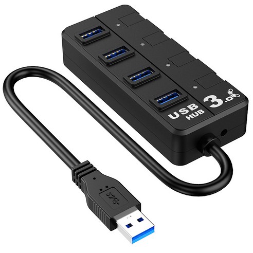 USB 3.0 HUB 4포트 독립형 키 스위치 허브 1:4 고속 확장기, 검은 색