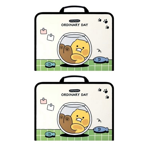 카카오프렌즈 지퍼 손잡이 서류 노트 파일 가방 케이스, 2개, 춘식이