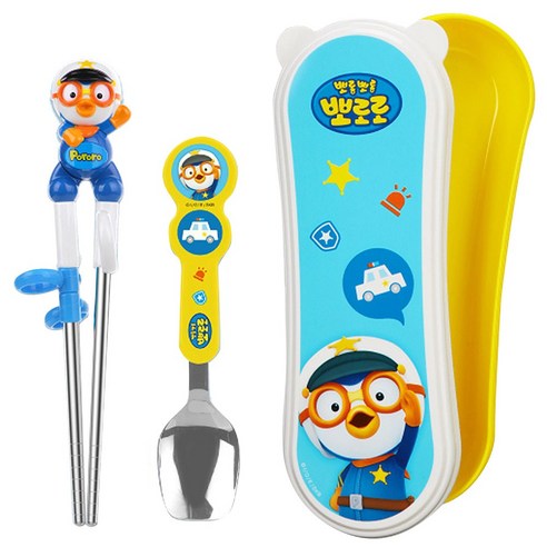 에디슨 뽀로로 이지 스텐 케이스 세트, 경찰뽀로로, 숟가락 + 젓가락 + 케이스, 1세트