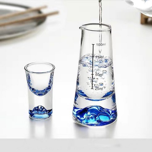 중국 술잔 빼갈잔 고블렛 소주잔 유리 백주잔 바이주, 유리주병1p+소주잔1p, 1개