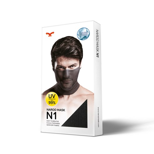 나루 마스크 N1 Long fit 얇은소재 숨구멍 자외선차단 등산 자전거 골프 스포츠 바라클라바, 블랙