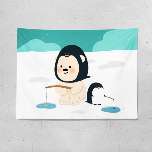 DFMEI 인스풍 배경 천 큐티베어 기숙사 침대 머리맡 심침실 셋방 장식 벽보 벽걸이 담요, DFMEI 펭귄 베어 (두꺼운 플란넬), {"패션의류/잡화 사이즈":"70*100cm 컬렉션 무료 설치 패키지"}