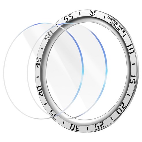 더조은셀러 갤럭시워치5 프로 45mm 호환 메탈 베젤링 + 2매입 강화유리필름 3D 풀커버, 실버
