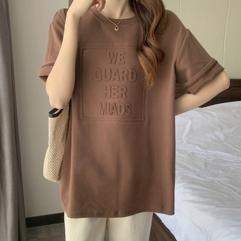 소소걸 위아 엠보나염 루즈핏 반팔티 오버핏 여성티셔츠