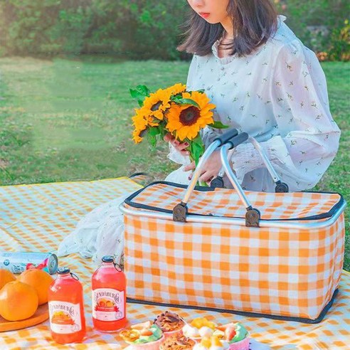 쿨러 보온보냉백 캠핑 이용 가능 30L + 피크닉 매트, 옐로우