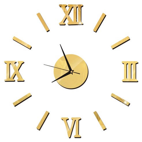 [XIG] DIY 벽 시계 3D 거울 효과 시계 아크릴 벽 스티커 아트 거실 홈 데코 현대 디자인 Horloge 쿼츠 바늘 시계, Gold_Diameter40-60cm