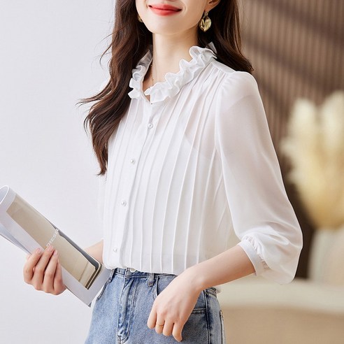 로그데이 봄 가을 프릴 블라우스