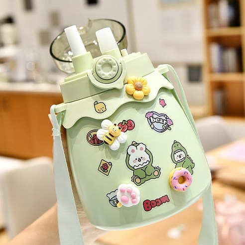 [LM] Kawaii 점보 파스텔 스티커 보온병 스테인레스 스틸 보온병 타임 마커 선물, {"크기":"800ml"}, Green C