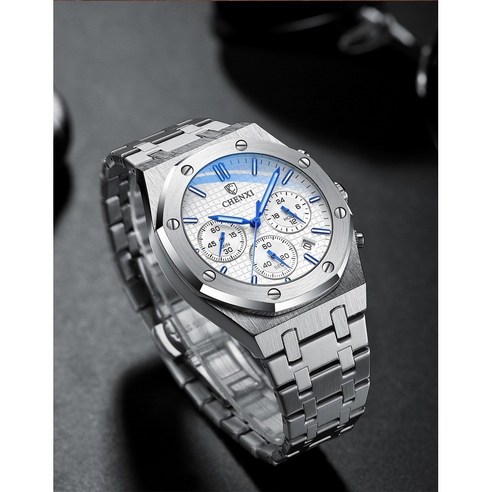 코고트 남성 스틸 밴드 야광 쿼츠 시계 남성용 최상급 시계 R-89 롤렉스데이저스트