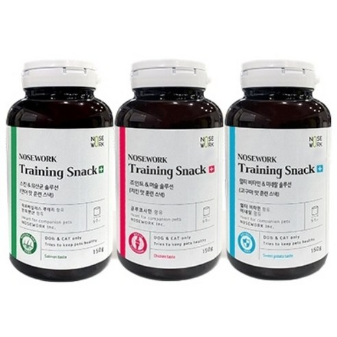 노즈워크 강아지 트레이닝 스낵 3종 세트, 치킨, 연어, 고구마, 150g, 1세트