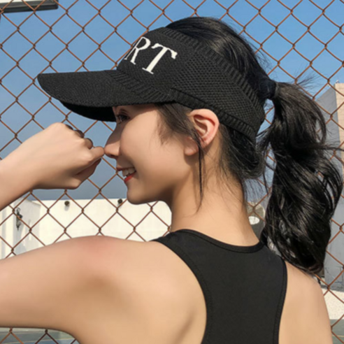 해피하우스 여성 스포츠 테니스모자 골프 여름 캡 모자, 블랙