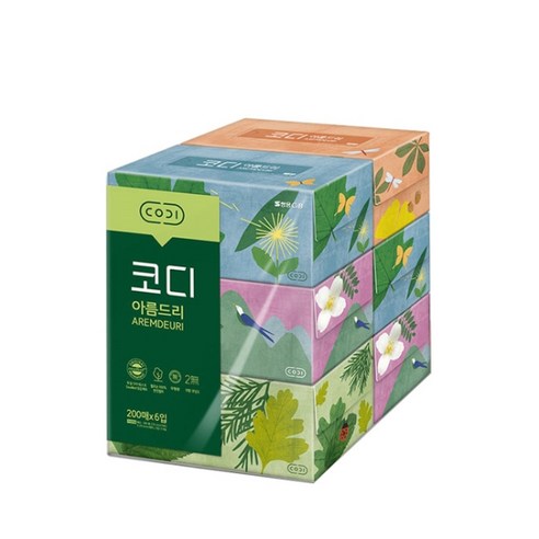 코디 아름드리 스위트 천연펄프 각티슈 2겹, 200매, 6개
