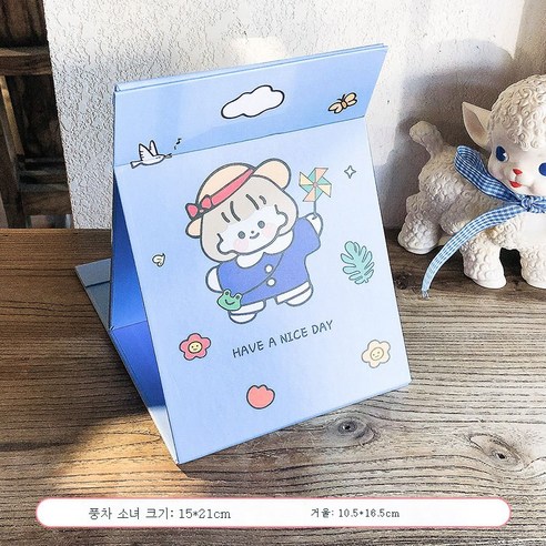 DFMEI 데스크탑 메이크업 거울 데스크탑은 대형 접이식 작은 거울 여성 기숙사 휴대용 휴대용 드레싱 거울을 서있을 수 있습니다., DFMEI 풍차 소녀