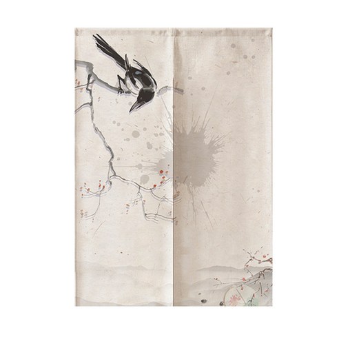 DFMEI.문발.Curtain --문발에 두꺼운 면마 프린트 거실 주방 패브릭 하프 커튼 풍수 커튼, DFMEI.까치, wine_165184099330aaaa_00141{65