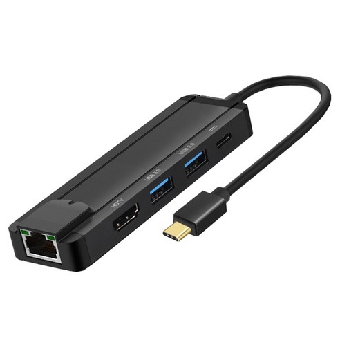 맥북 노트북을위한 HDMI 네트워크 카드 올인원 컨버터와 1 역 5 도킹 타입 C, 하나, 검정
