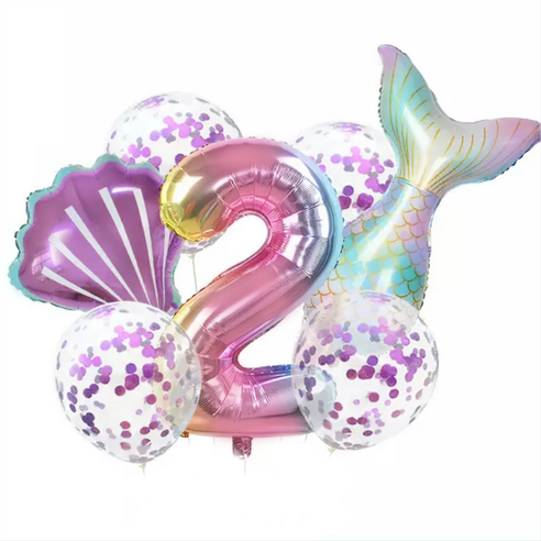파파 파티 생일파티 숫자 풍선 세트, 1세트, 머메이드 2