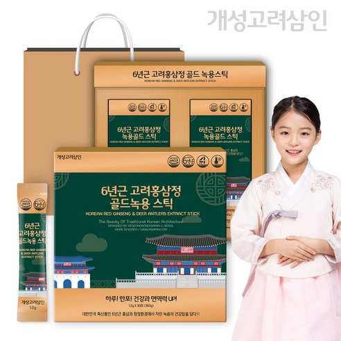 개성고려삼인 6년근 고려홍삼정 골드 녹용스틱 30포, 12g, 2개