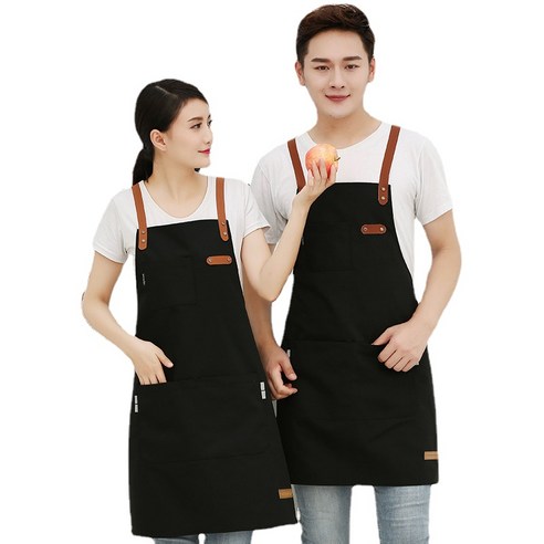 ANKRIC 캔버스 반벨트 숄더 더러움 방지 앞치마 광고 앞치마 원피스앞치마, 검은 색