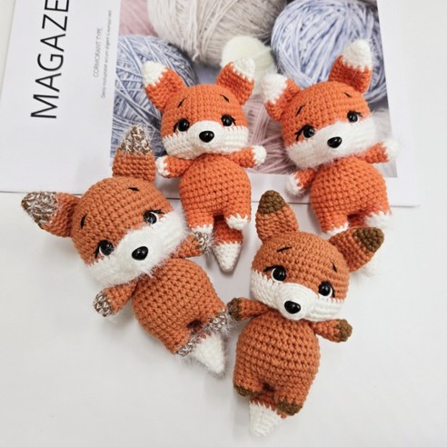 코바늘 DIY인형 패키지 인형 뜨개질 여우인형 키링, 화이트, 1개