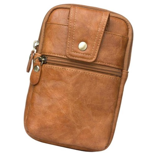 벨트 후프 및 카라비너와 함께 작은 가방 휴대 전화 지갑 지갑 지갑, 브라운, 19x12x3.5cm, 인공 가죽