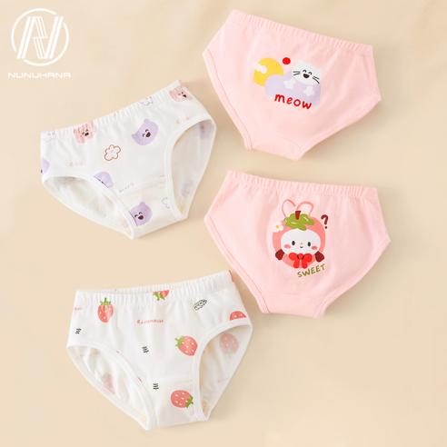 NUNUHANA 여아용 순면 삼각팬티 4종 세트 W39