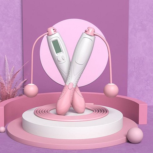 YAPOGI 노라인 줄넘기 헬스 운동용품 카운터 조절 가능 줄넘기, 하나, 핑크 화이트 무선