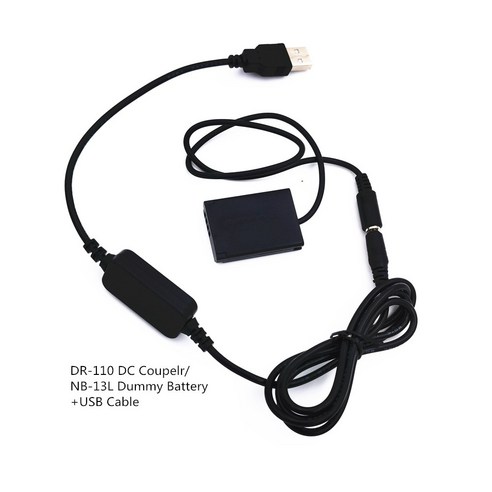 USB 어댑터 충전 케이블 + DR-110 DC 커플러 NB-13L 더미 배터리 캐논 G7XMark II G1X G7XMII G5X G9X SX72, 01 USB Coupler